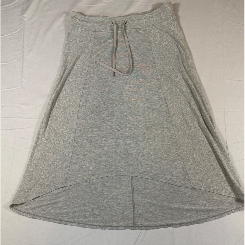 Athleta Womens Grey High Low Midi Skirt Drawstring Waist Heathered Jersey Size M